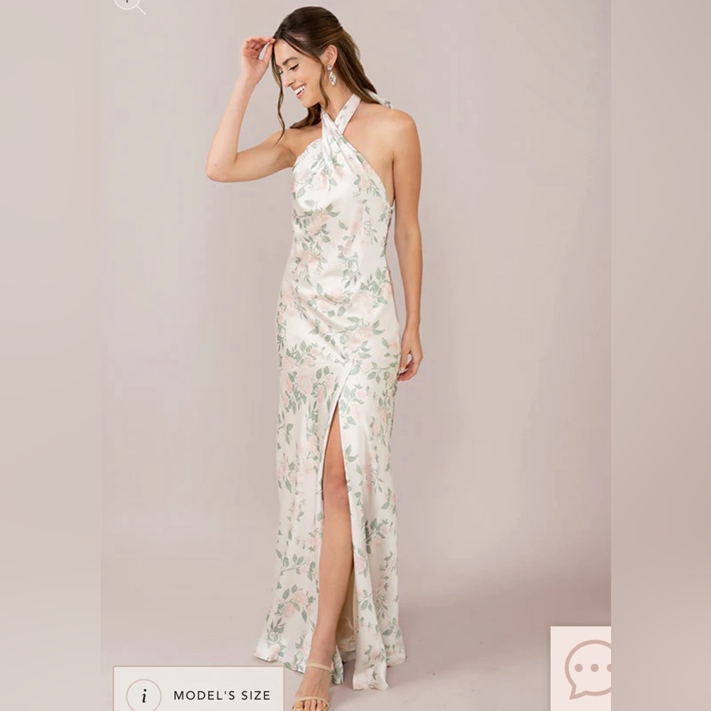 Revelry Athena Satin Floral Print Dress